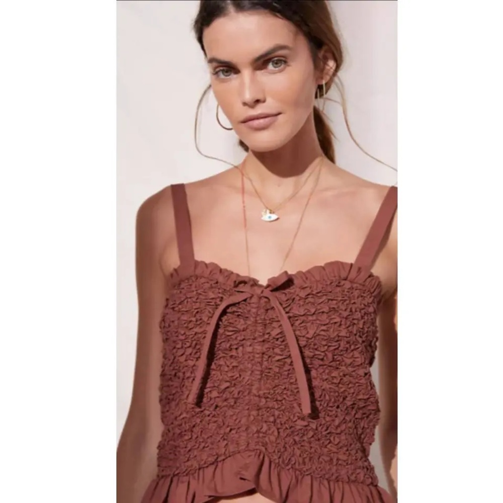 Anthropologie NWT by Mare Mare Smocked RUFFLED TANK Large